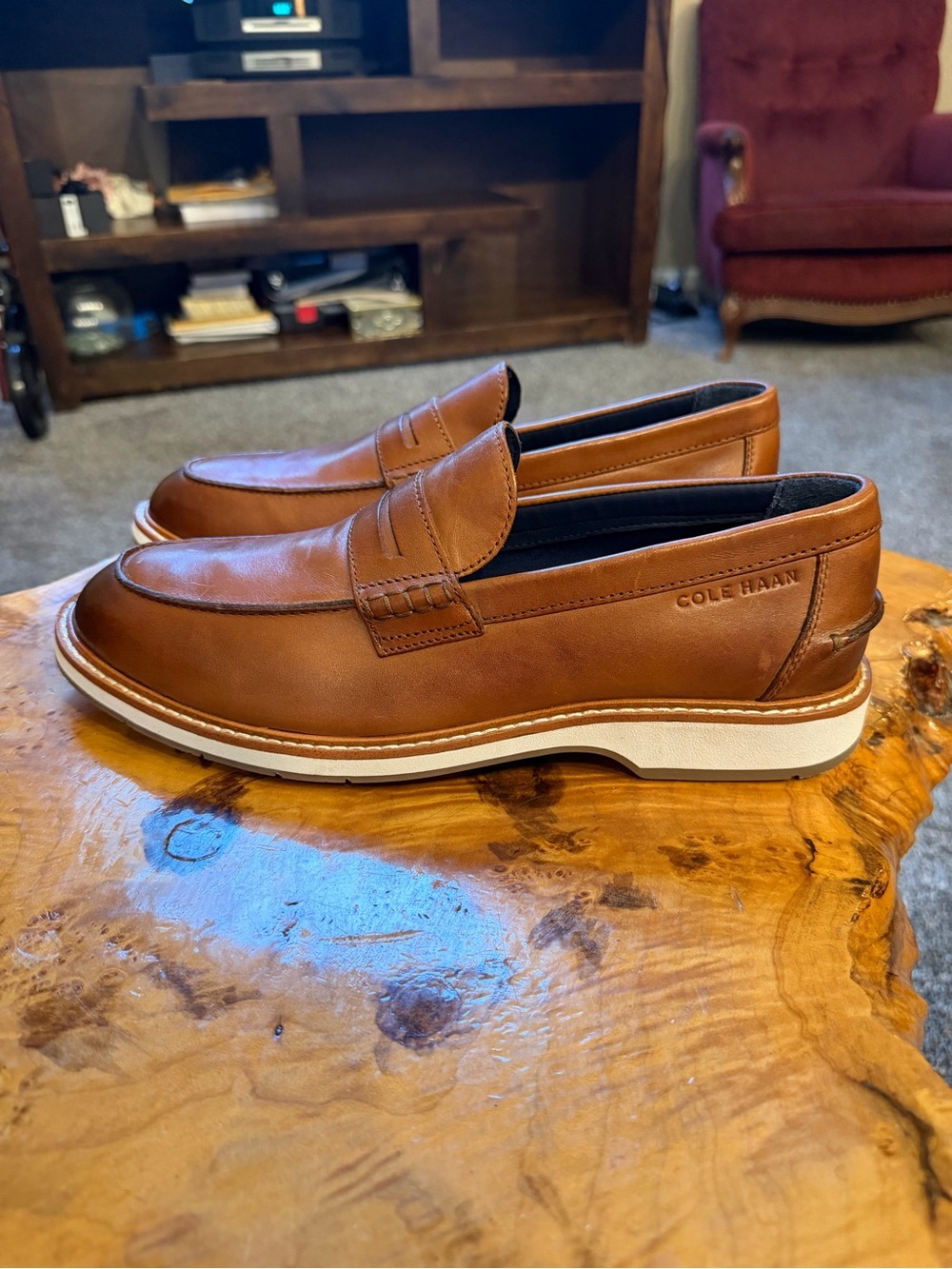 Cole Haan Brown Leather Slip-On Penny Loafers